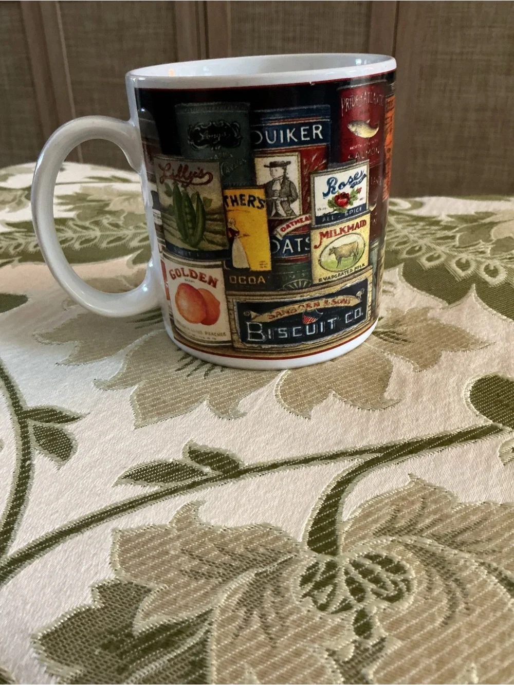 Sakura Vintage Label Ceramic Mug in Black, White, Red and Yellow